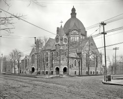 Cleveland, Ohio, circa 1900. "Epworth Memorial Church." The title for this post, continuing today's mini-trend, comes from some barely visible signage. 8x10 inch dry plate glass negative, Detroit Publishing Company. View full size.