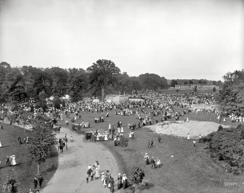 June 4, 1902. "Children's Day on Belle Isle, Detroit." Looks like a good turnout this year. 8x10 inch glass negative, Detroit Publishing Company. View full size.
