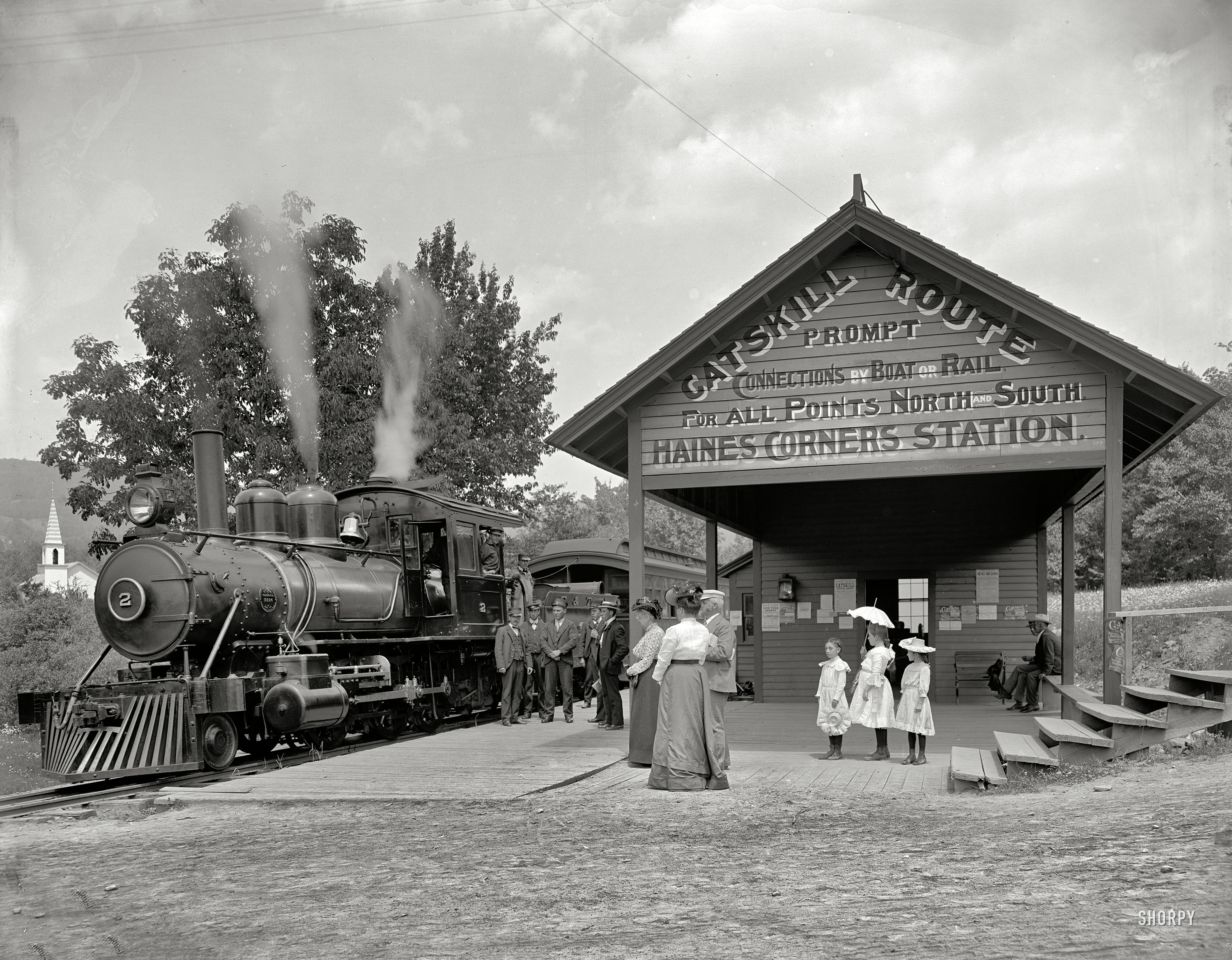 Circa 1902. "Catskill Mountain railway station, Haines Corners, N.Y." 8x10 inch dry plate glass negative, Detroit Publishing Company. View full size.