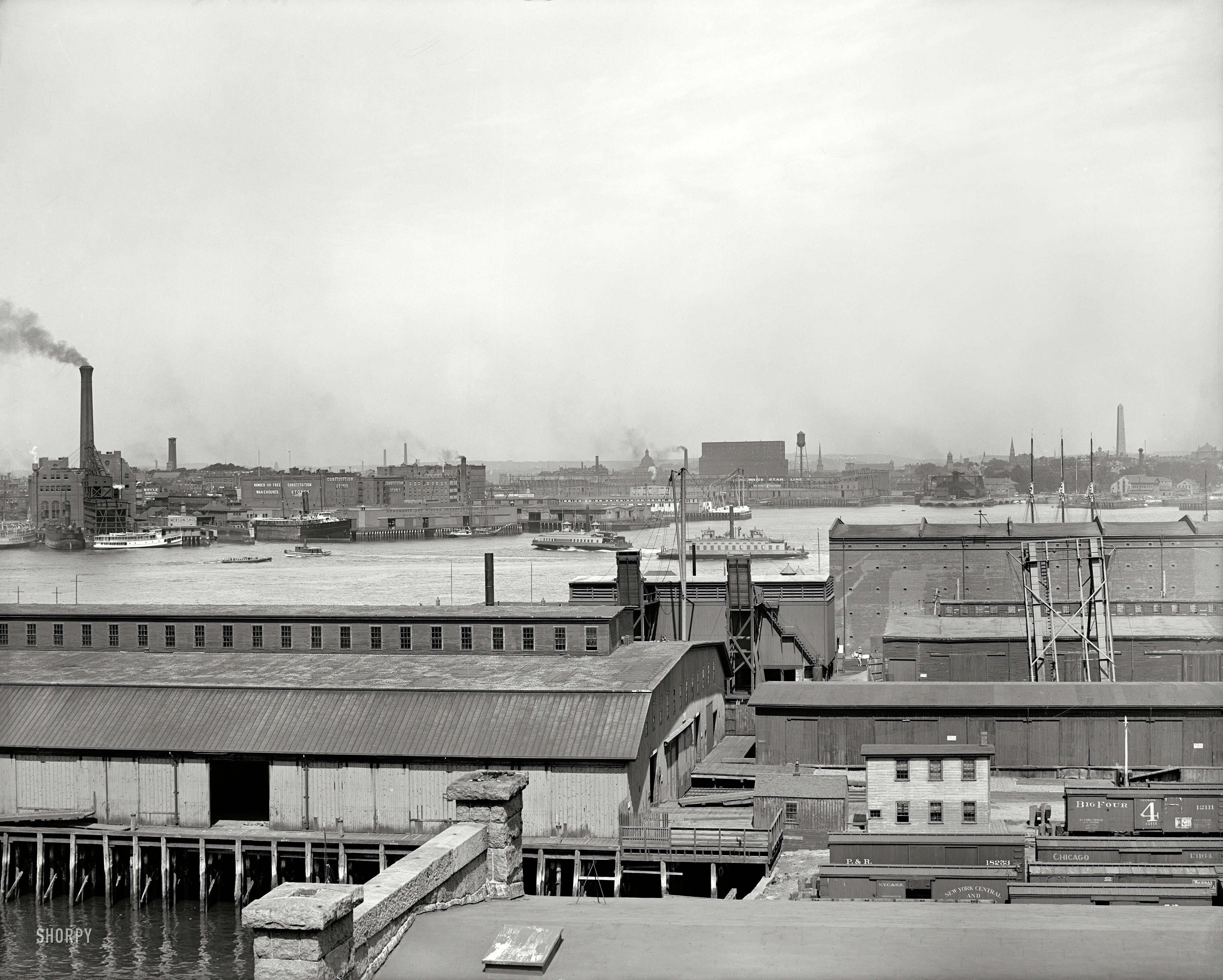 Circa 1906. "Boston Harbor from East Boston." Our second glimpse at this bustling transport hub. 8x10 inch glass negative. View full size.