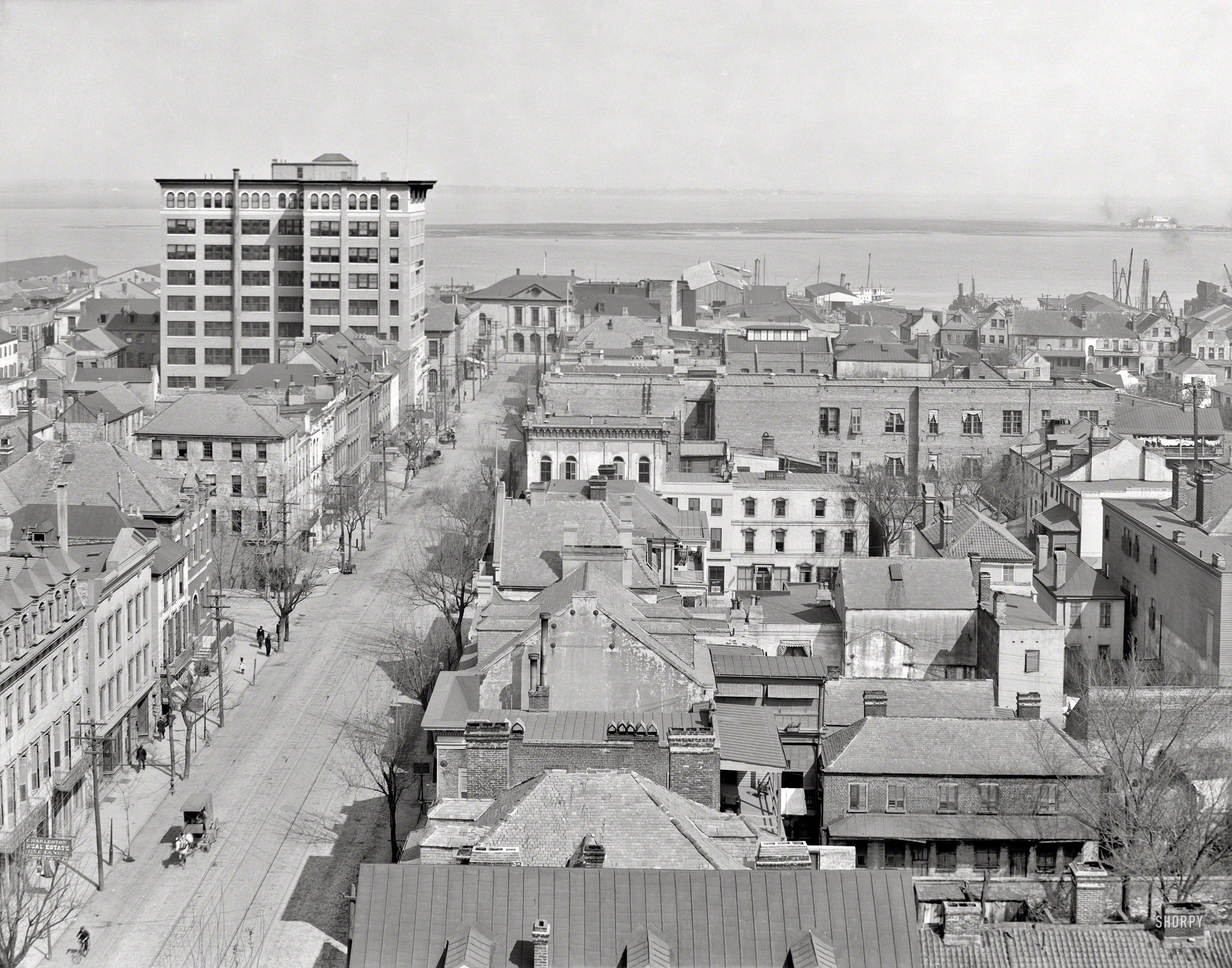 Charleston, South Carolina, circa 1911, with a waterfront rooftop view. 8x10 inch dry plate glass negative, Detroit Publishing Company. View full size.