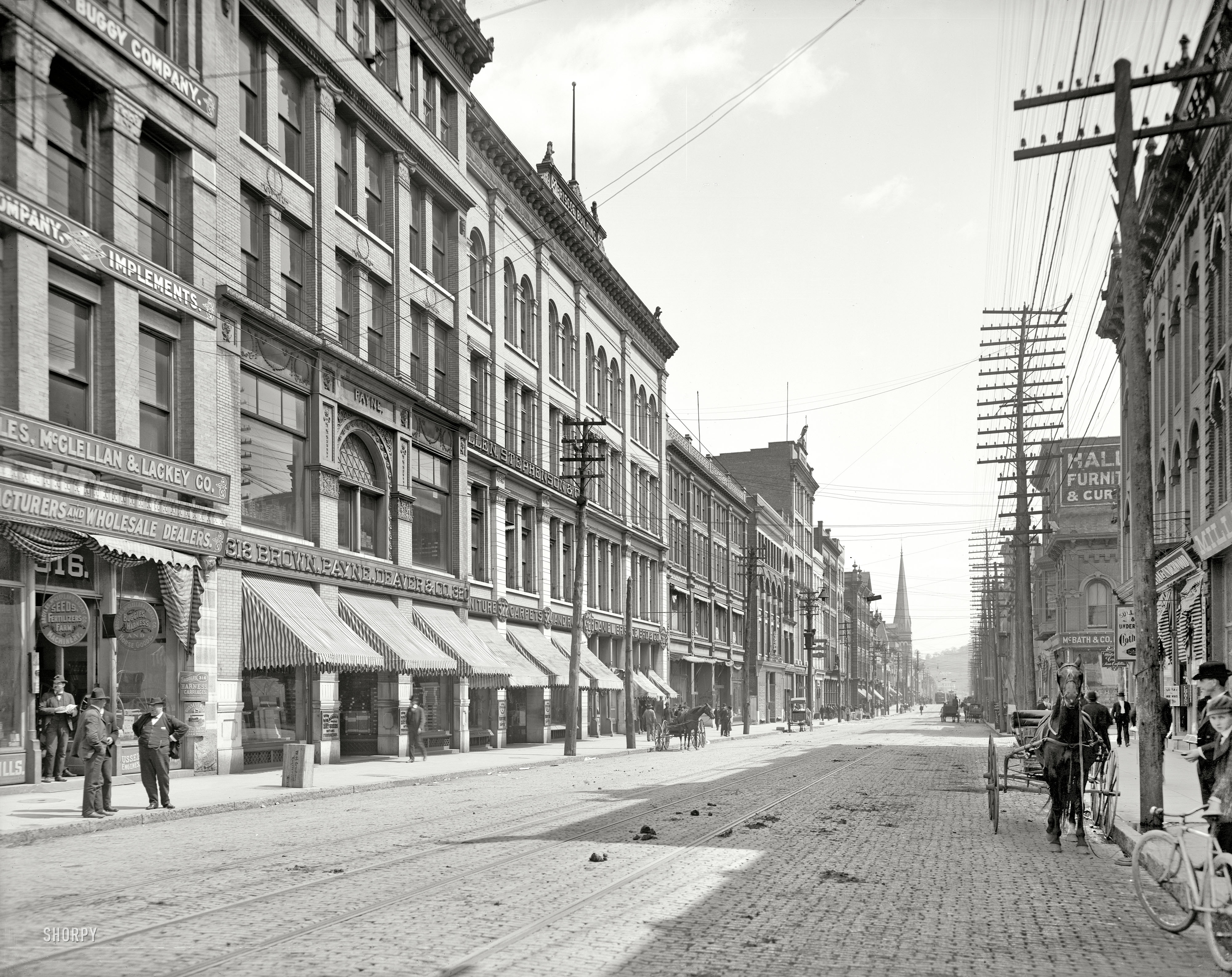 Knoxville, Tennessee, circa 1903. Yet another view of that bustling commercial artery known as Gay Street, home to Broyles, McClellan & Lackey, dealers in Seeds, Fertilizers, Farm Machinery and Buggies, Harness and Horse Goods. 8x10 inch dry plate glass negative, Detroit Publishing Company. View full size.