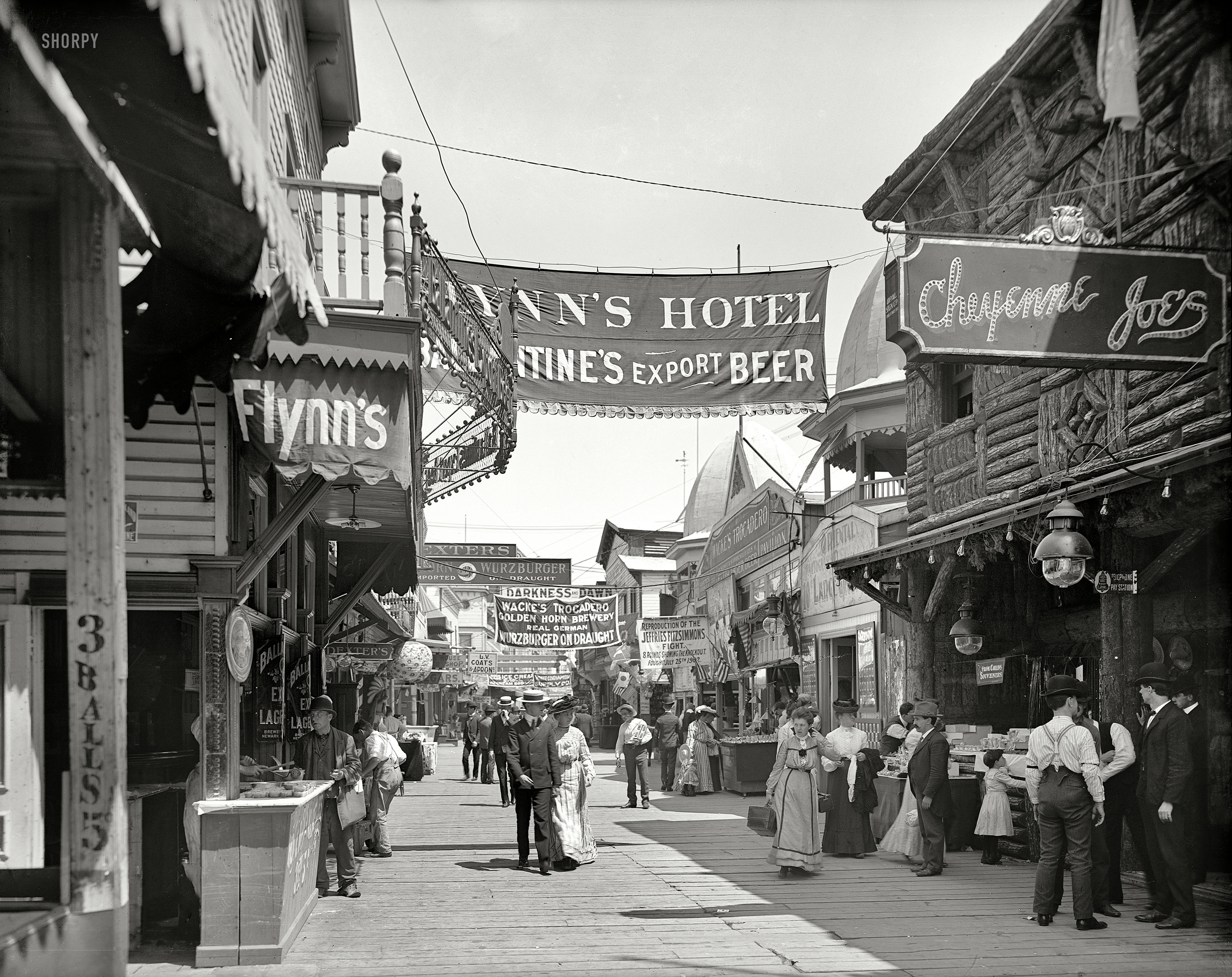 New York circa 1903. "Coney Island -- the Bowery." Decisions, decisions. Wacke's Trocadero or Cheyenne Joe's? Detroit Publishing glass negative. View full size.