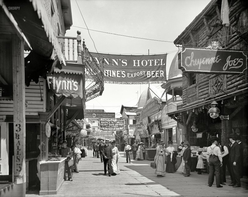 New York circa 1903. "Coney Island -- the Bowery." Decisions, decisions. Wacke's Trocadero or Cheyenne Joe's? Detroit Publishing glass negative. View full size.
