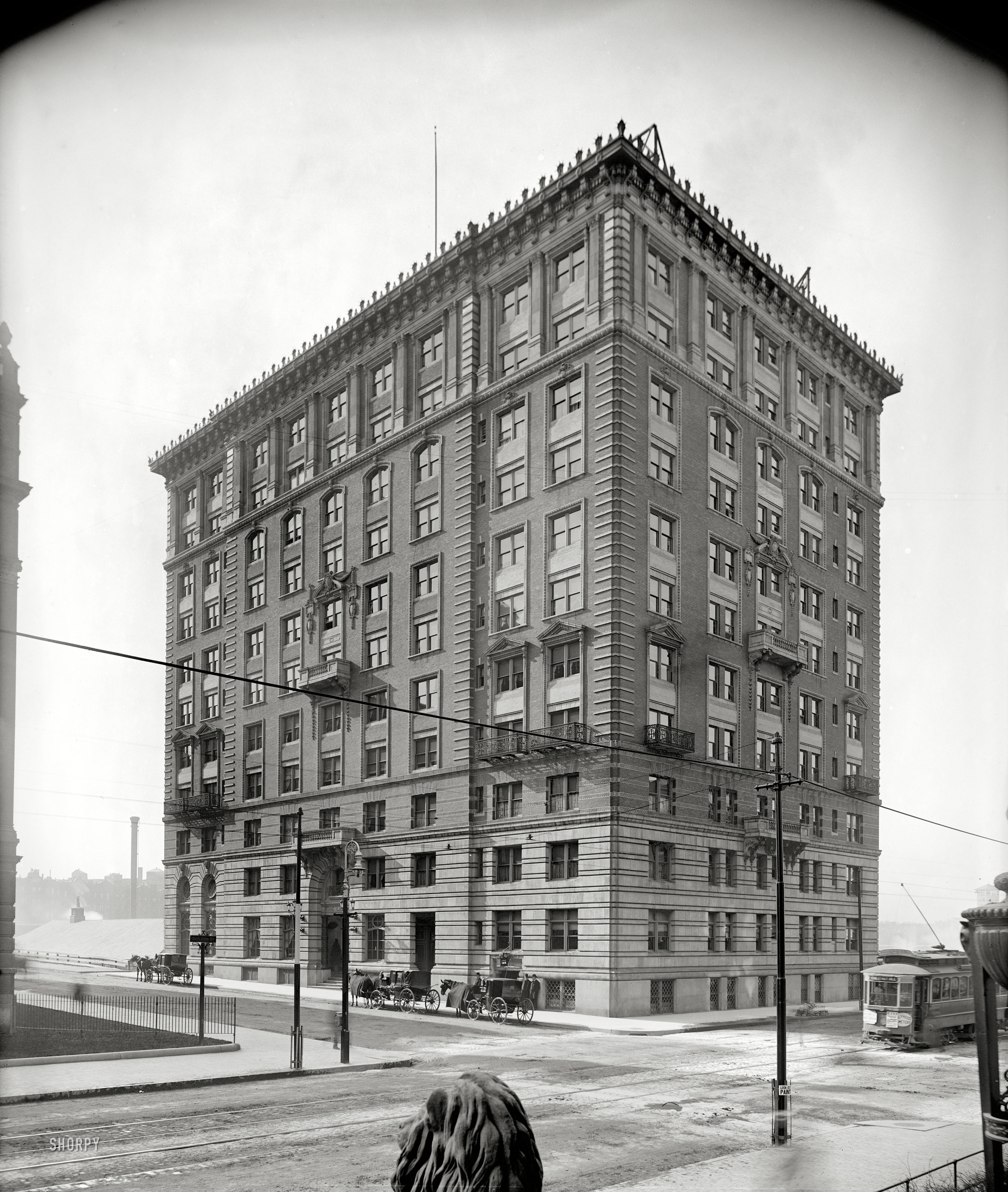 Boston circa 1906. "Hotel Lenox." A number of hazards to look out for here. 8x10 inch dry plate glass negative, Detroit Publishing Company. View full size.