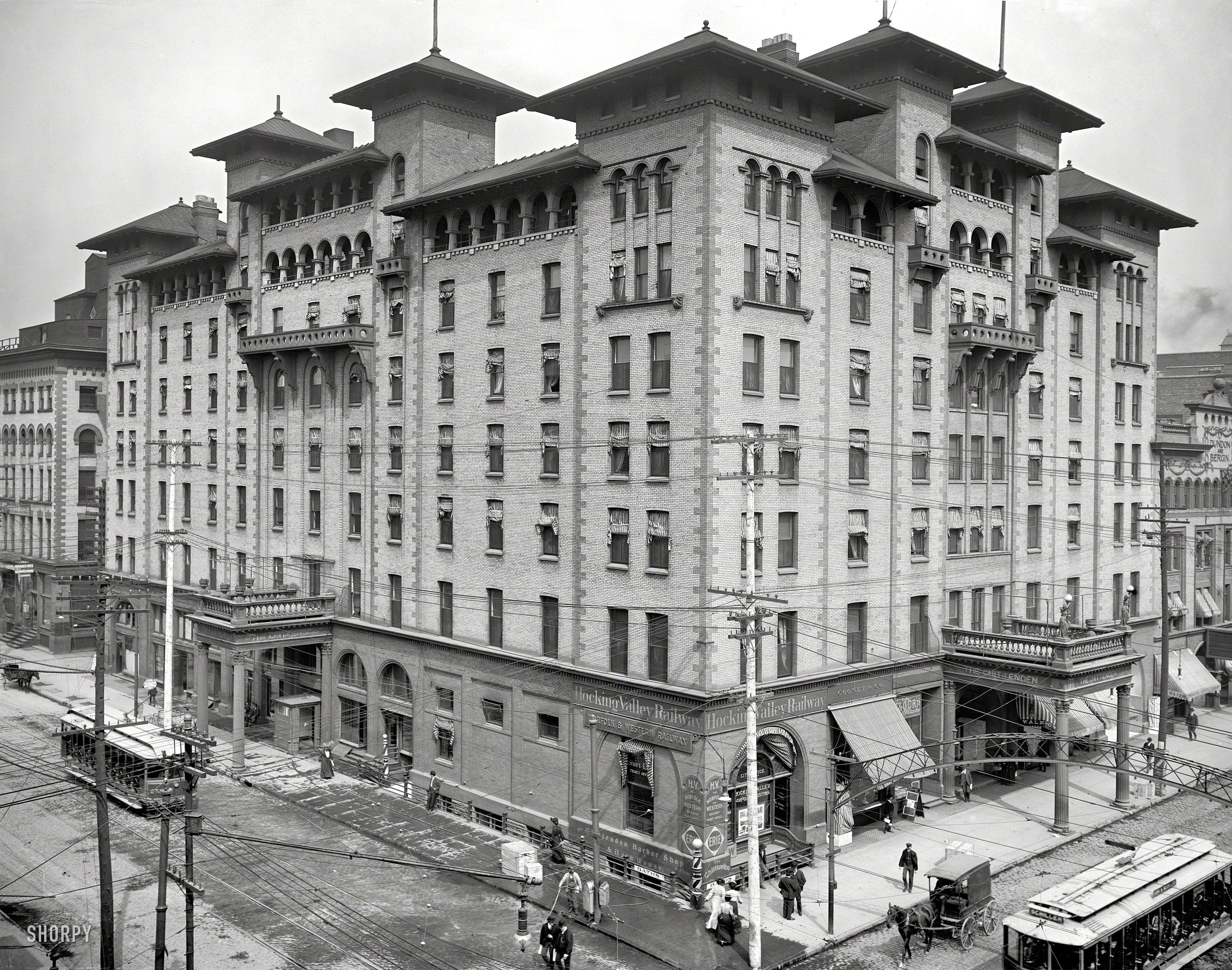 Columbus, Ohio, 1904. "Chittenden Hotel." Opened 1895, razed 1973. The final installment of our Columbus Day trilogy. 8x10 glass negative. View full size.