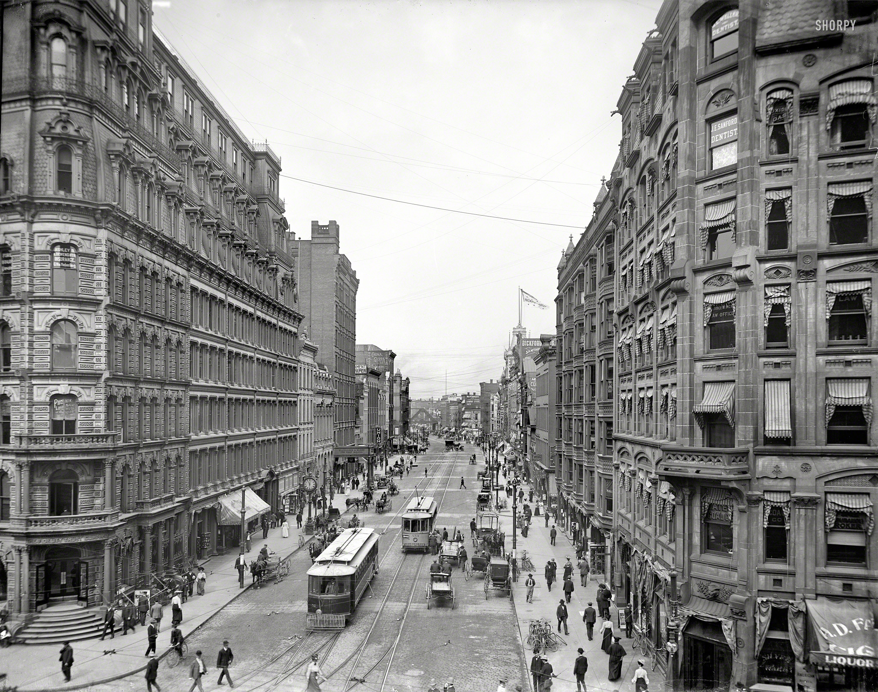 Circa 1904. "State Street, Rochester, New York." 8x10 inch dry plate glass negative, Detroit Publishing Company. View full size.