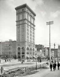 Dayton, Ohio, circa 1904. "Conover Building." This 13-story structure, later enlarged, still stands at Third and Main. 8x10 glass negative. View full size.