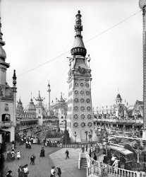 New York circa 1905. "Main tower, Luna Park, Coney Island." 8x10 inch dry plate glass negative, Detroit Publishing Company. View full size.