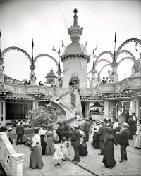 New York circa 1905. "The Helter Skelter, Luna Park, Coney Island." 8x10 inch dry plate glass negative, Detroit Publishing Company. View full size.