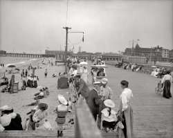 The New Jersey shore circa 1905. "Boardwalk and beach, Asbury Park." 8x10 inch dry plate glass negative, Detroit Publishing Company. View full size.