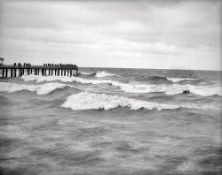 Asbury Park, New Jersey, circa 1905. "A windy day on the pier." 8x10 inch dry plate glass negative, Detroit Publishing Company. View full size.