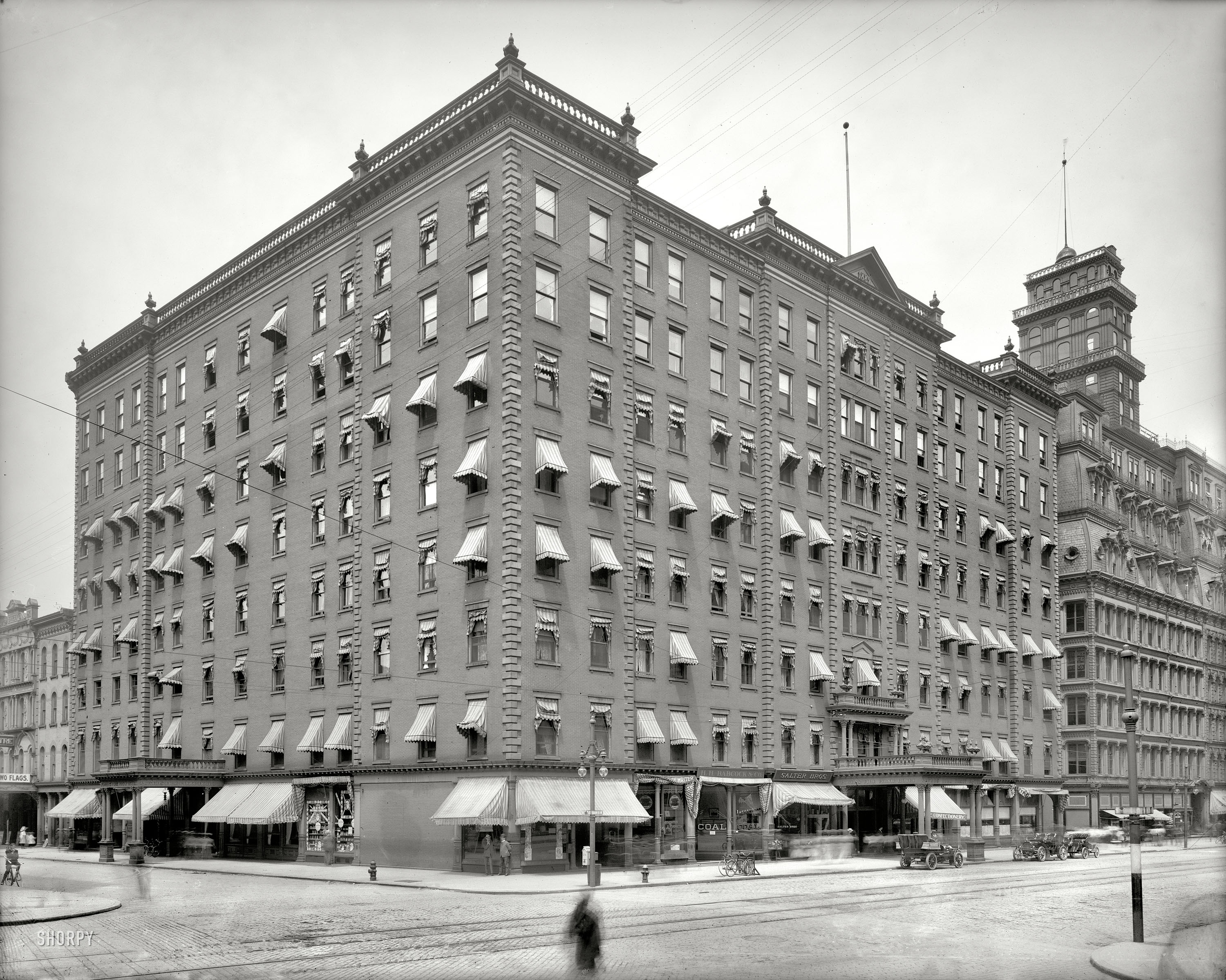 Rochester, New York, circa 1905. "Powers Hotel." 8x10 inch dry plate glass negative, Detroit Publishing Company. View full size.