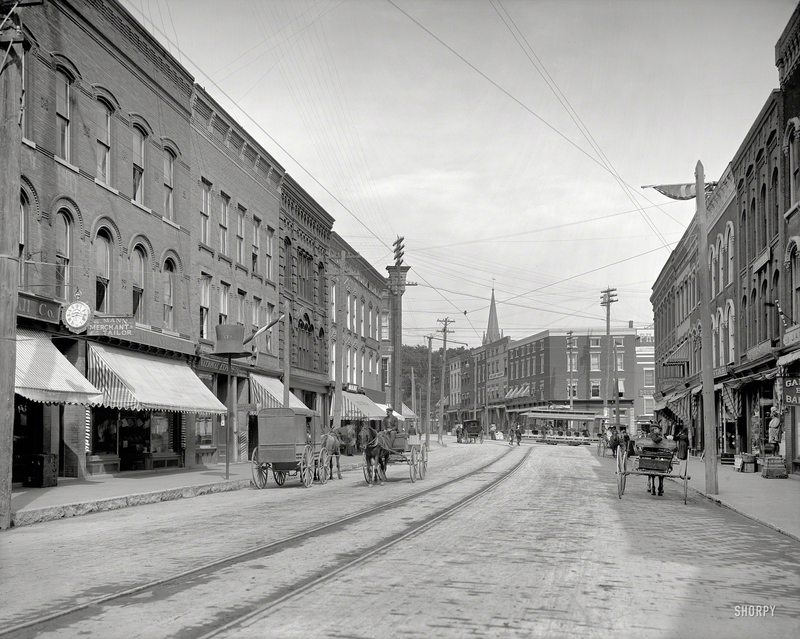 Circa 1906. "Margaret Street -- Plattsburgh, New York." Once again, it's 8:17. 8x10 inch dry plate glass negative, Detroit Publishing Company. View full size.