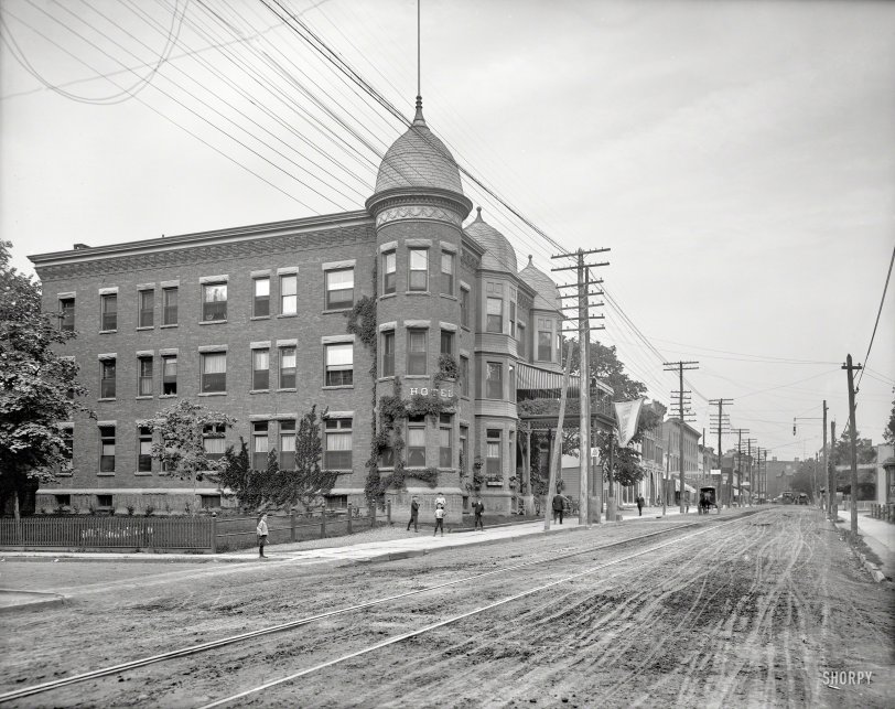 Circa 1907. "Holland Hotel, Fishkill-on-Hudson, N.Y." Backstop for our sidewalk athletes. 8x10 inch glass negative, Detroit Publishing Company. View full size.
