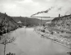 High Bridge, Kentucky, circa 1907. "High Bridge and Kentucky River." At right is a section of the stairway seen here yesterday. 8x10 glass negative. View full size.