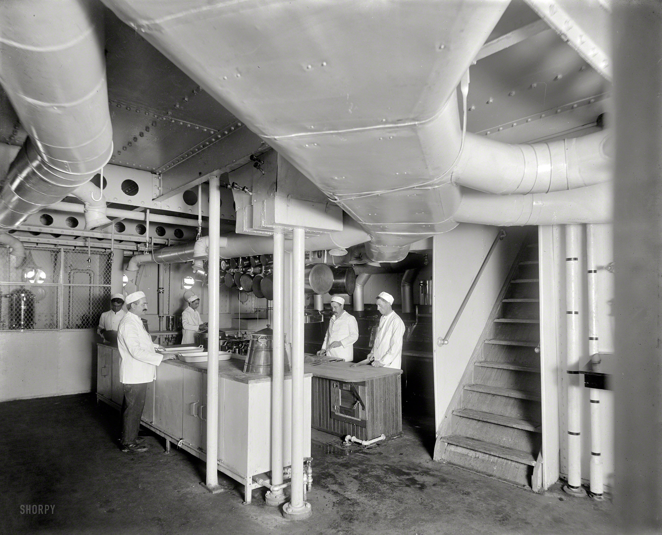 Circa 1908. "The galley. Steamer City of Cleveland, Detroit & Cleveland Navigation Co." 8x10 inch glass negative, Detroit Publishing Co. View full size.