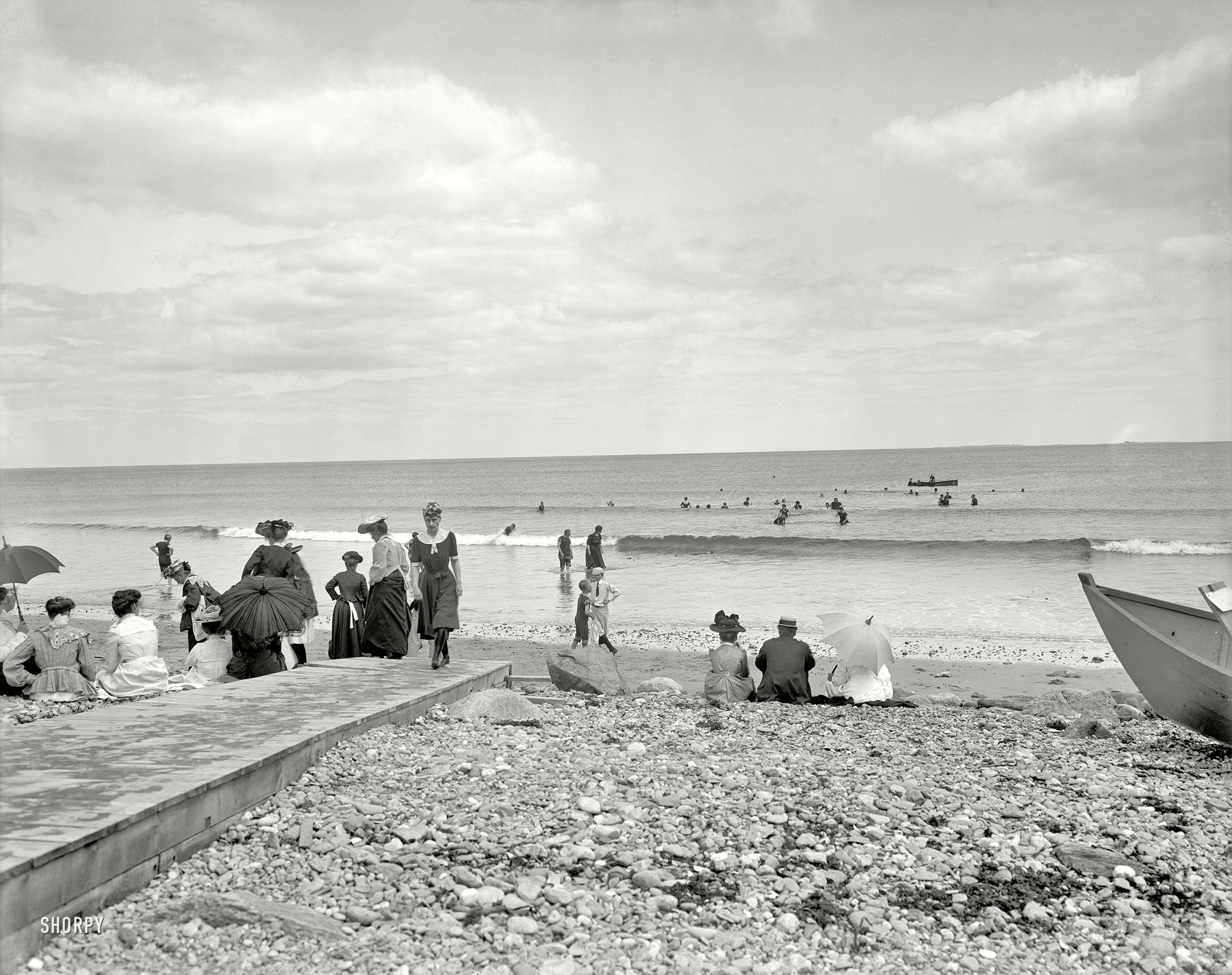 The New Hampshire coast circa 1905. "Rye Beach bathers." 8x10 inch dry plate glass negative, Detroit Publishing Company. View full size.