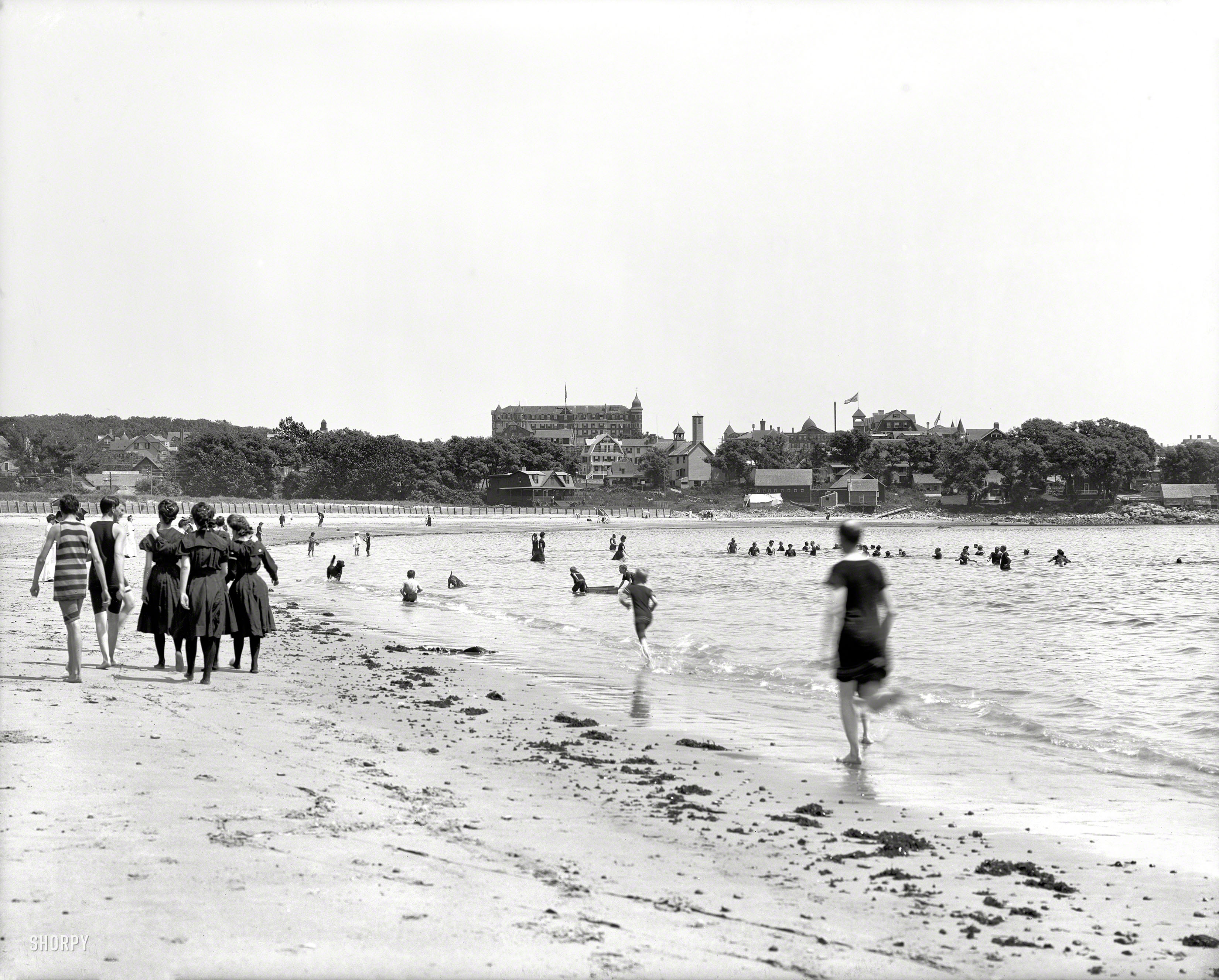 Circa 1906. "The bathing beach at Magnolia, Massachusetts." 8x10 inch dry plate glass negative, Detroit Publishing Company. View full size.