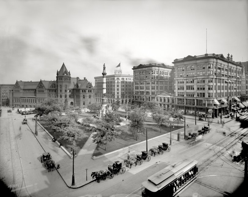 Buffalo, New York, circa 1905. "Lafayette Square." 8x10 inch dry plate glass negative, Detroit Publishing Company. View full size.
