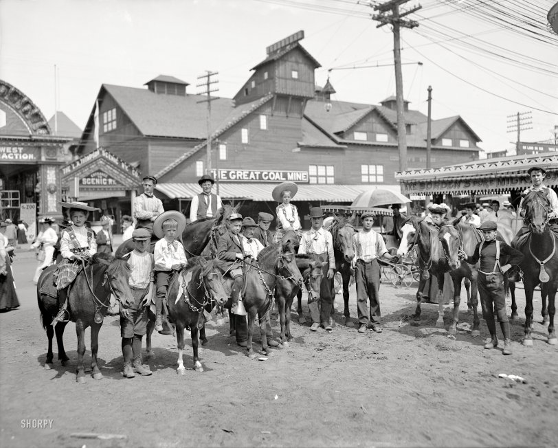 New York circa 1904. "The Ponies, Coney Island." Your Cute Filter must be set to Off to view this photo. 8x10 inch dry plate glass negative. View full size.
