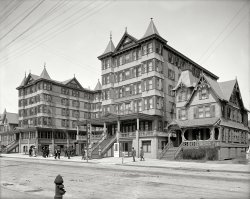 Atlantic City, New Jersey, circa 1905. "Grand Atlantic Hotel -- Open All Year." Someone grab a ladder and oil that creaky shutter. View full size.