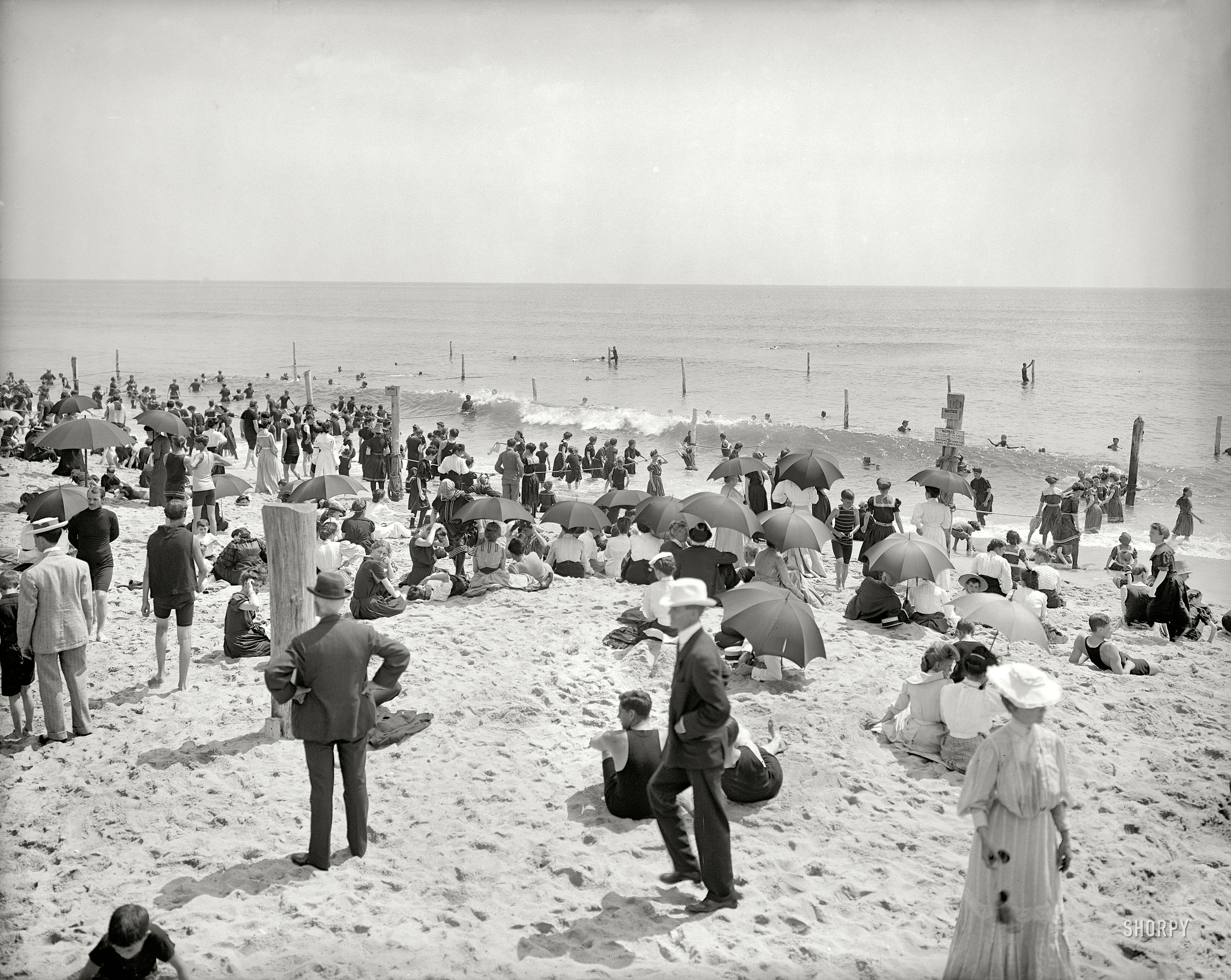 The Jersey Shore circa 1905. "On the beach, Asbury Park." 8x10 inch dry plate glass negative, Detroit Publishing Company. View full size.