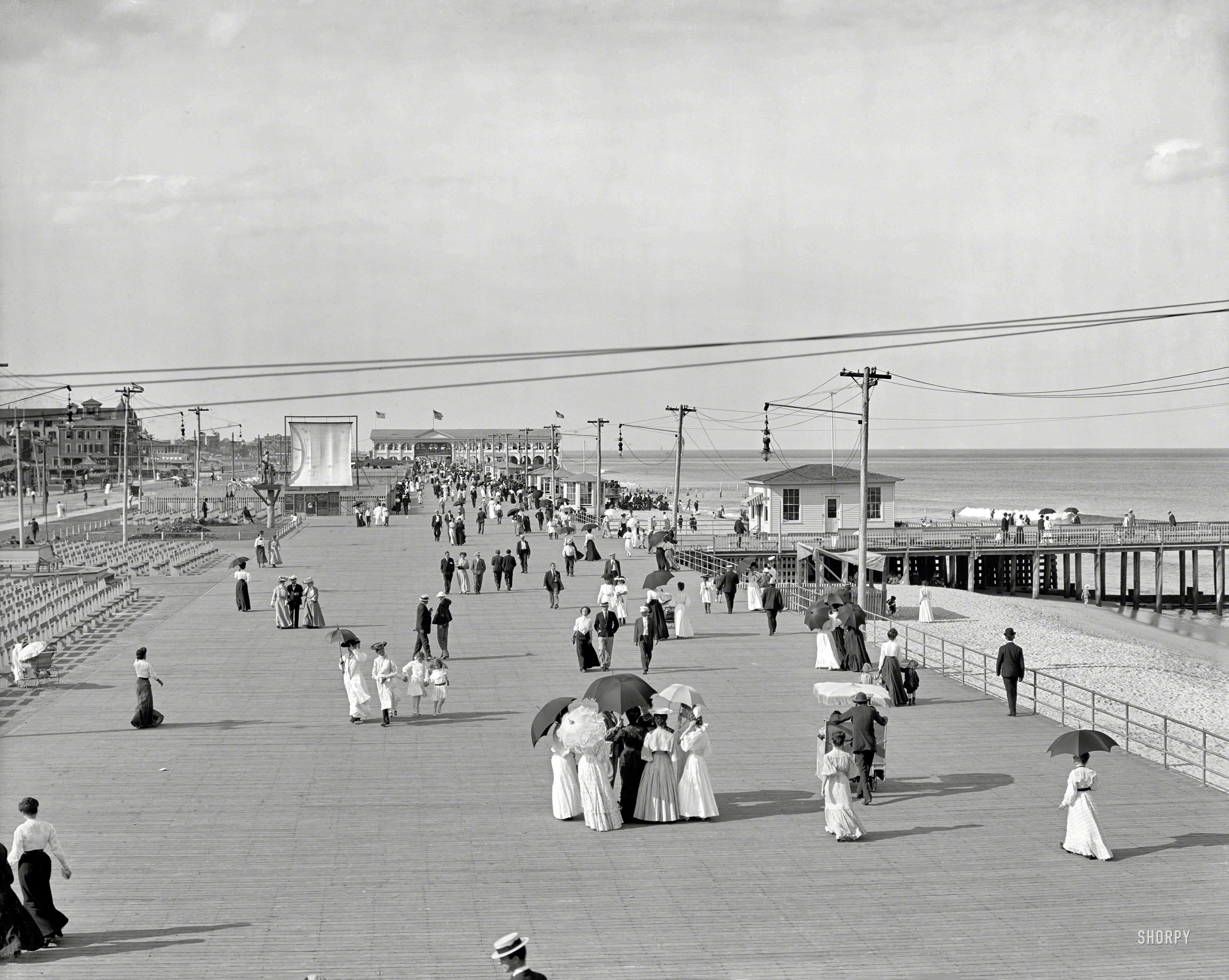 The Jersey Shore circa 1905. "Boardwalk at Asbury Park." Live it up while you can, folks. 8x10 inch glass negative, Detroit Publishing Company. View full size.