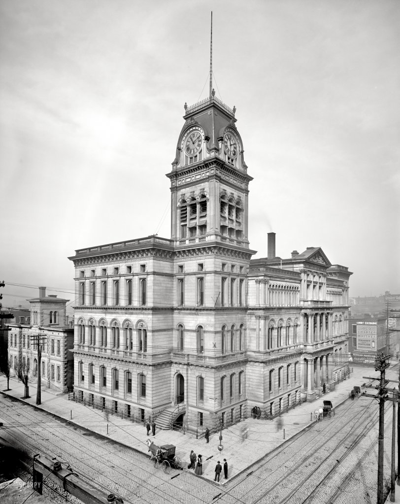 Circa 1906. "City Hall, Louisville, Kentucky." Our second look at this imposing edifice.  8x10 inch glass negative, Detroit Publishing Company. View full size.
