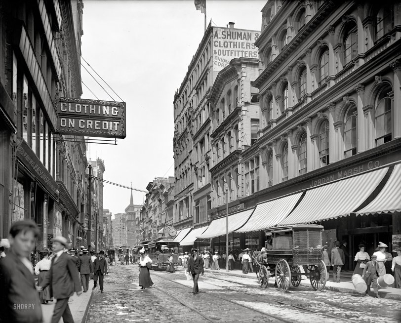 Boston circa 1906. "Washington Street north from Temple Place." 8x10 inch dry plate glass negative, Detroit Publishing Company. View full size.
