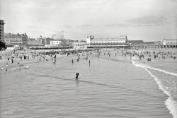 Atlantic City circa 1910. "The beach and Steeplechase Pier." Brought to you by Cremo Cigars, Coca-Cola and Wilbur's Cocoa. 8x10 glass negative. View full size.