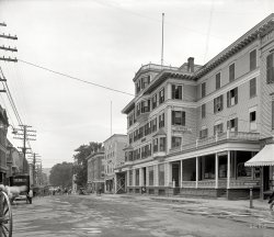 Littleton, New Hampshire, circa 1907. "Northern Hotel and post office block." 8x10 inch dry plate glass negative, Detroit Publishing Company. View full size.