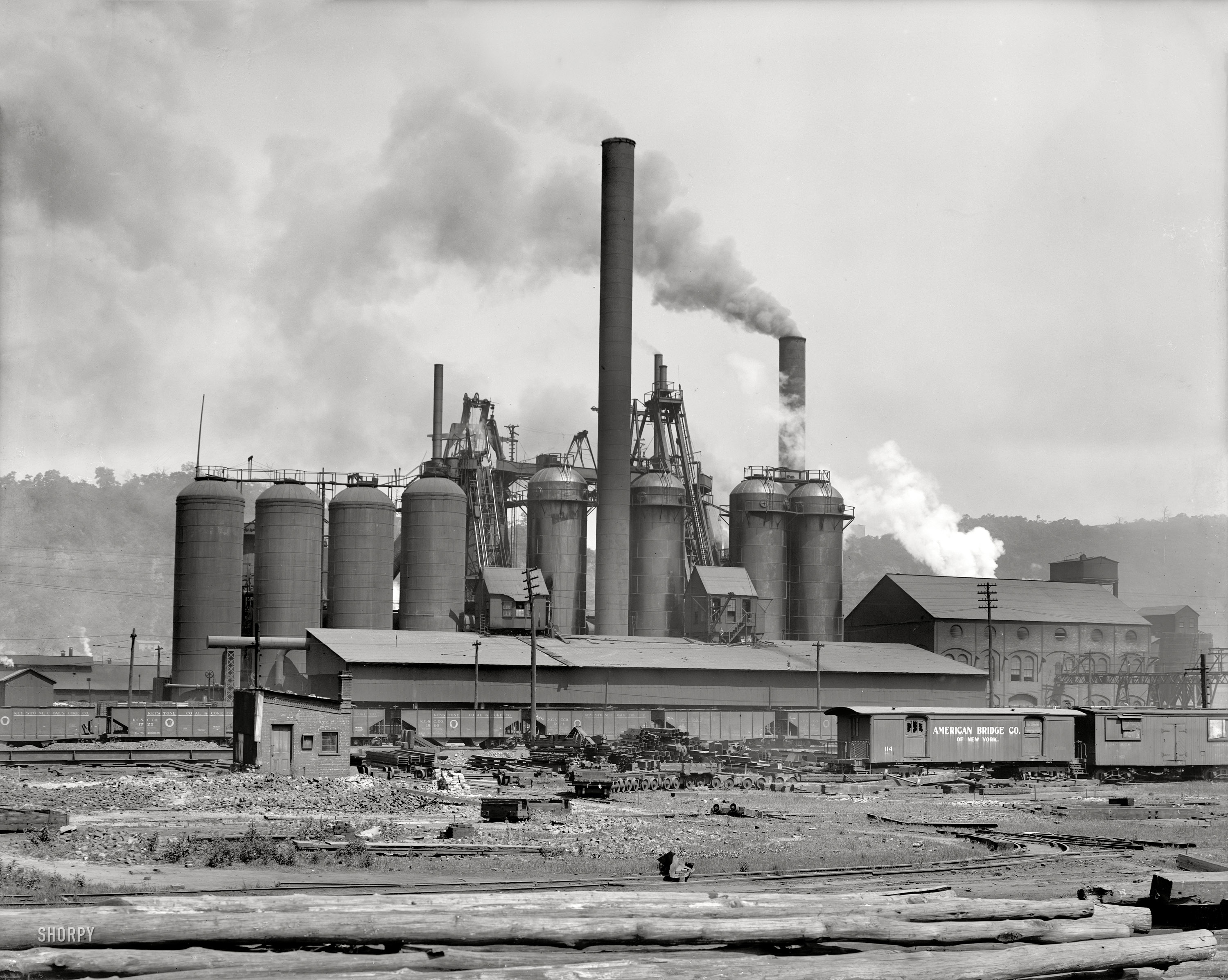 Pittsburgh circa 1908. "Carnegie Steel Company, 'Lucy' furnace." 8x10 inch dry plate glass negative, Detroit Publishing Company. View full size.