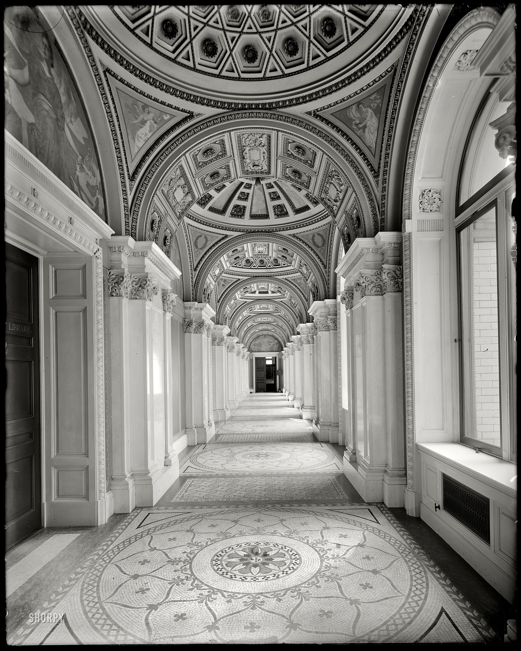 Circa 1908. "South corridor, Library of Congress, Washington, D.C." 8x10 inch dry plate glass negative, Detroit Publishing Company. View full size.