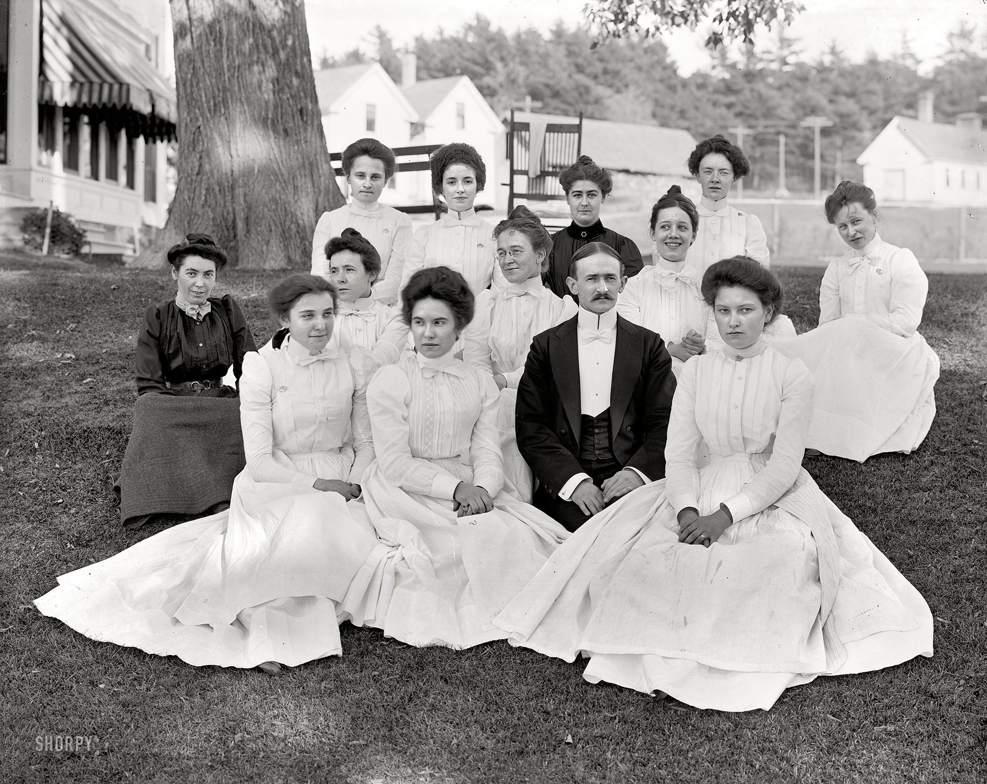 Poland Spring, Maine, circa 1900. "At the Mansion House -- hotel staff." 8x10 inch dry plate glass negative, Detroit Publishing Company. View full size.