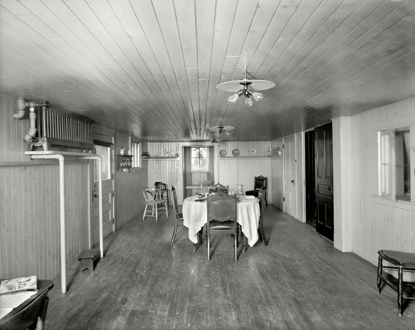 New Baltimore, Michigan, circa 1901. "The Firs -- dining room." This house's amenities included radiant heat, Edison lamps and much wood. Bon appetit!  8x10 dry plate glass inch negative, Detroit Publishing Company. View full size.
