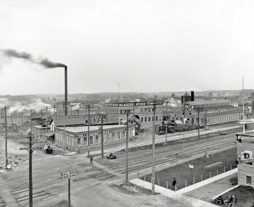 Chelsea, Michigan, circa 1901. "Glazier Stove Company, general view." In the four years since our last visit from this perspective, one of the fence-leaners has made his way across the tracks. Detroit Publishing glass negative. View full size.
