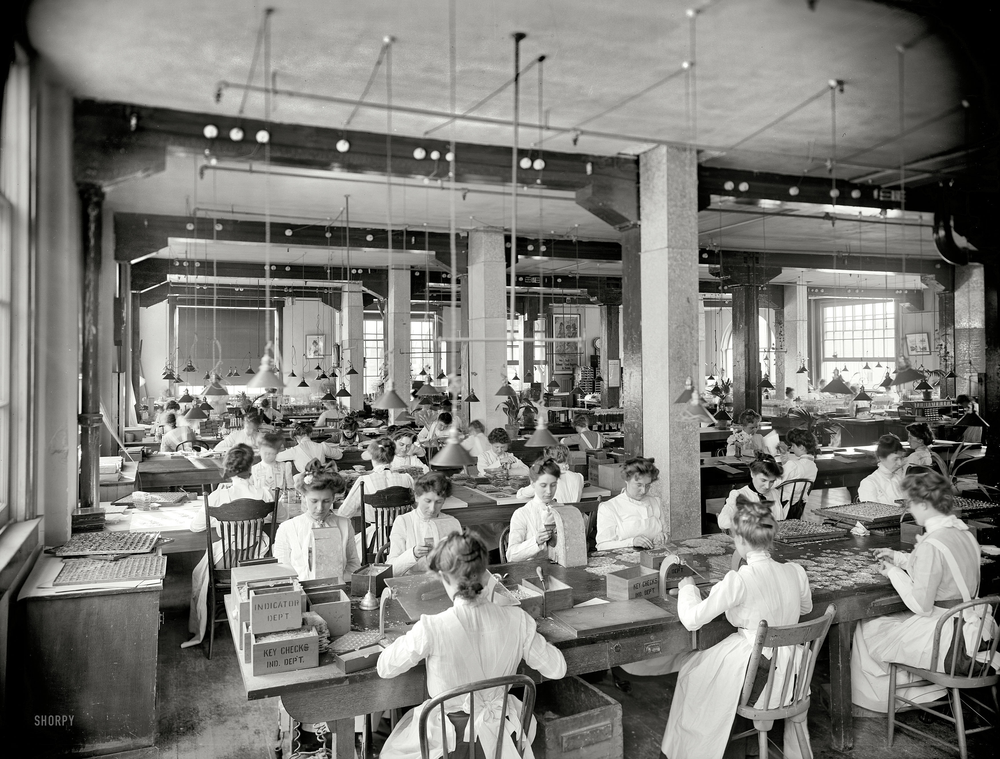 Dayton, Ohio, circa 1902. "Indicator department, National Cash Register Co." Our second glimpse this month at the inner workings of National Cash Register. 8x10 glass negative by William Henry Jackson, Detroit Publishing. View full size.