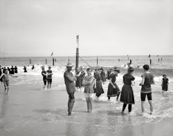 New York circa 1905. "Surf bathing at Coney Island." The latest in revealing swimwear! 8x10 inch glass negative, Detroit Publishing Co. View full size.