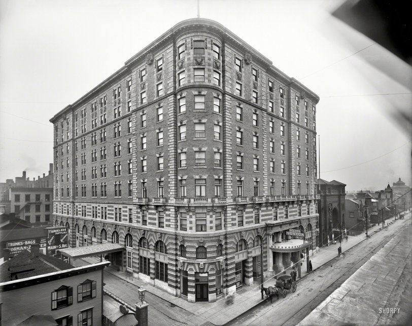 Rochester, New York, circa 1908. "Hotel Seneca." The interior seen earlier here. 8x10 inch dry plate glass negative, Detroit Publishing Company. View full size.
