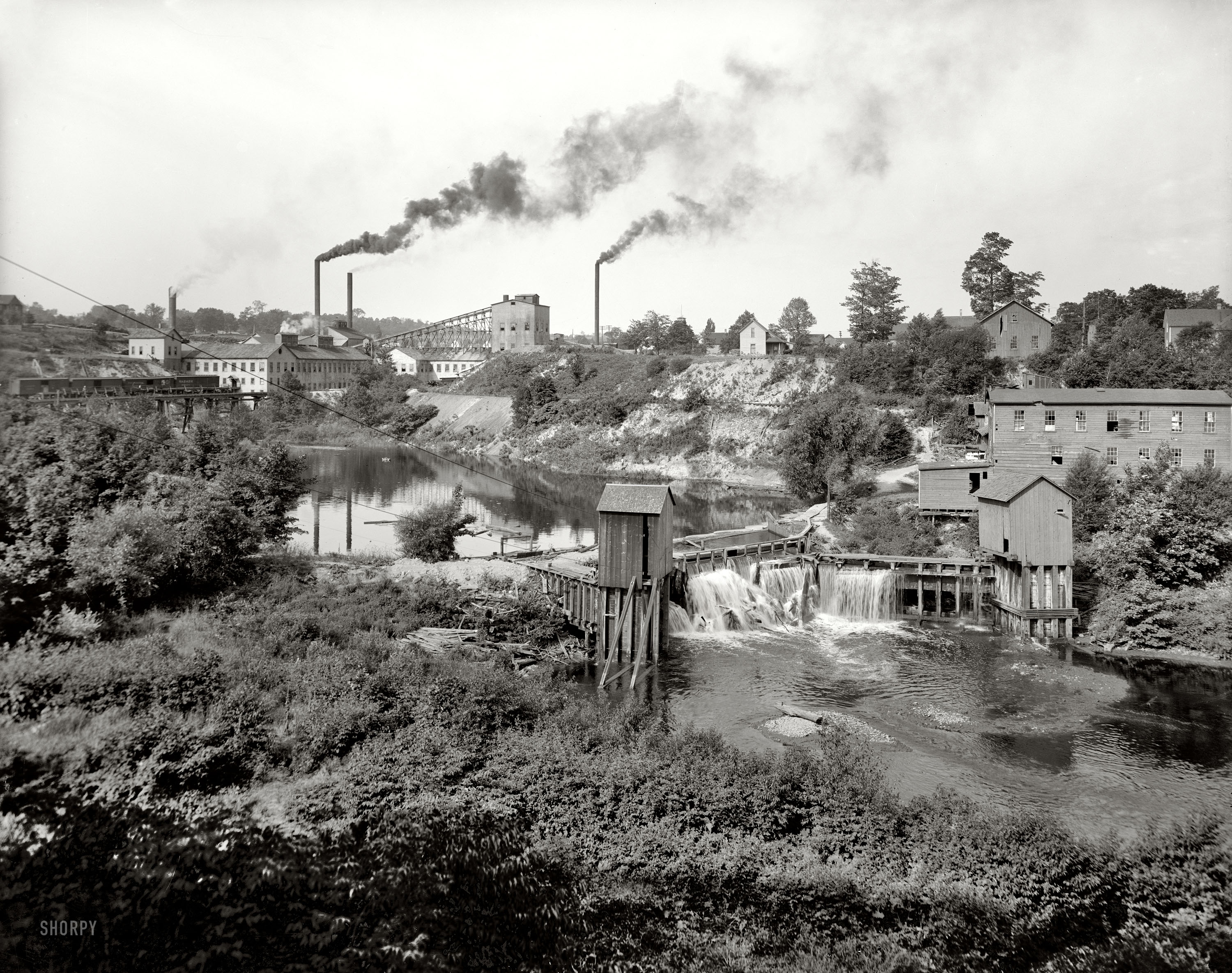 Circa 1908. "Paper mills at Petoskey, Michigan." 8x10 inch dry plate glass negative, Detroit Publishing Company. View full size.