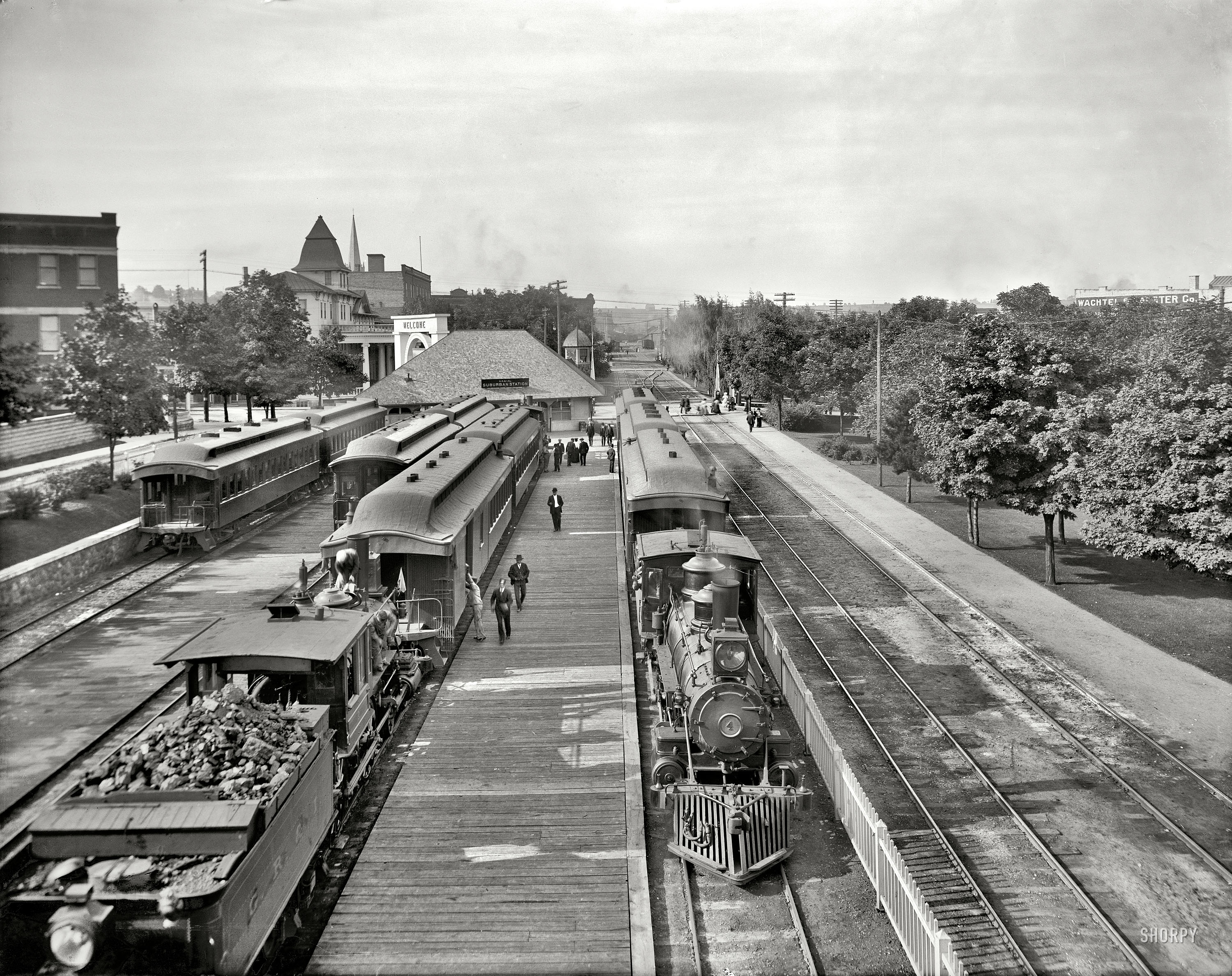 Circa 1908. "Suburban station, Petoskey, Michigan." Yet another glimpse of this bustling burg. 8x10 inch glass negative, Detroit Publishing Co. View full size.