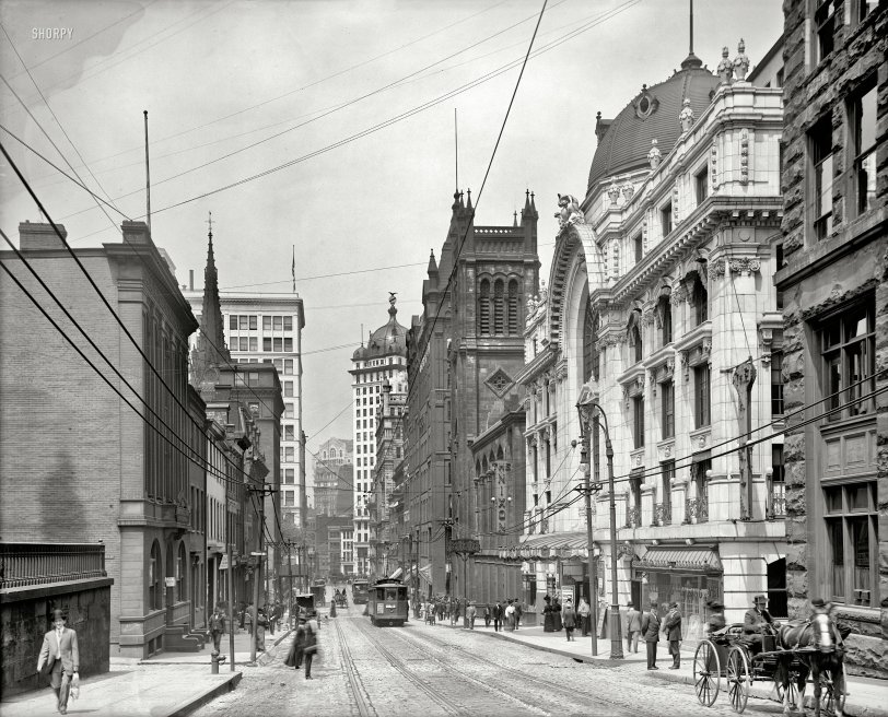 Pittsburgh, Pennsylvania, circa 1908. "Nixon Theatre, Sixth Avenue &amp; Cherry Alley." 8x10 inch glass negative, Detroit Publishing Company. View full size.
