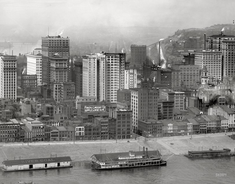Pittsburgh, Pennsylvania, circa 1908. "A group of skyscrapers." 8x10 inch dry plate glass negative, Detroit Publishing Company. View full size.
