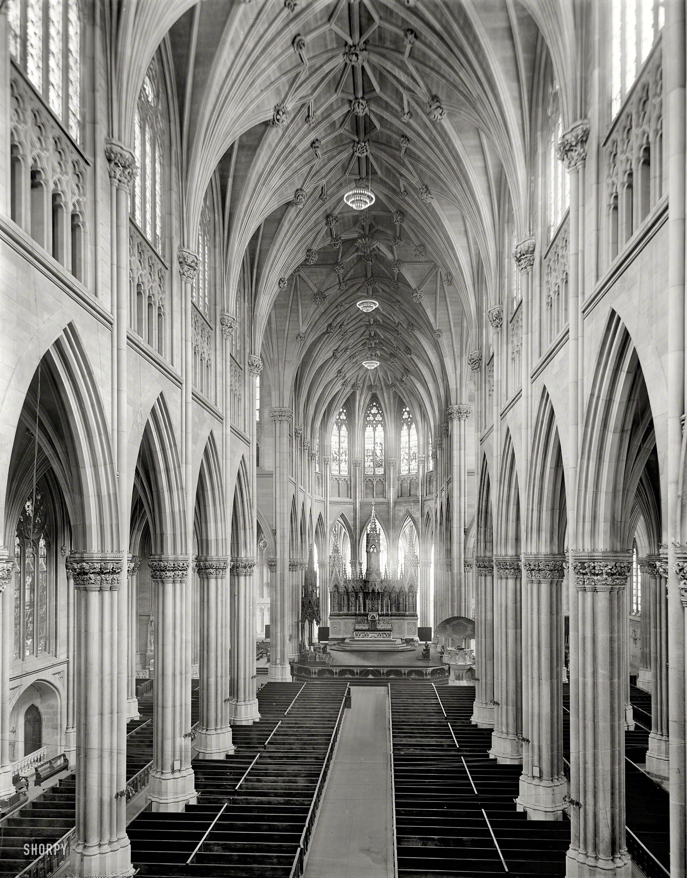 New York circa 1907. "Interior of St. Patrick's Cathedral." Faith and Begorrah! 8x10 inch glass negative, Detroit Publishing Company. View full size.