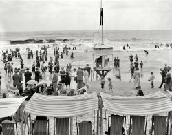 The Jersey Shore circa 1917. "Life-saving lookout, Atlantic City, N.J." 8x10 inch dry plate glass negative, Detroit Publishing Company. View full size.