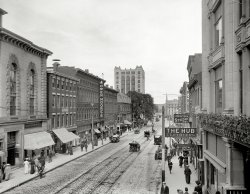 Portland, Maine, circa 1910. "Congress Street, looking north." 8x10 inch dry plate glass negative, Detroit Publishing Company. View full size.
Portland todayA familiar building or two can still be seen there!
View Larger Map
(The Gallery, Cars, Trucks, Buses, DPC, Stores & Markets)