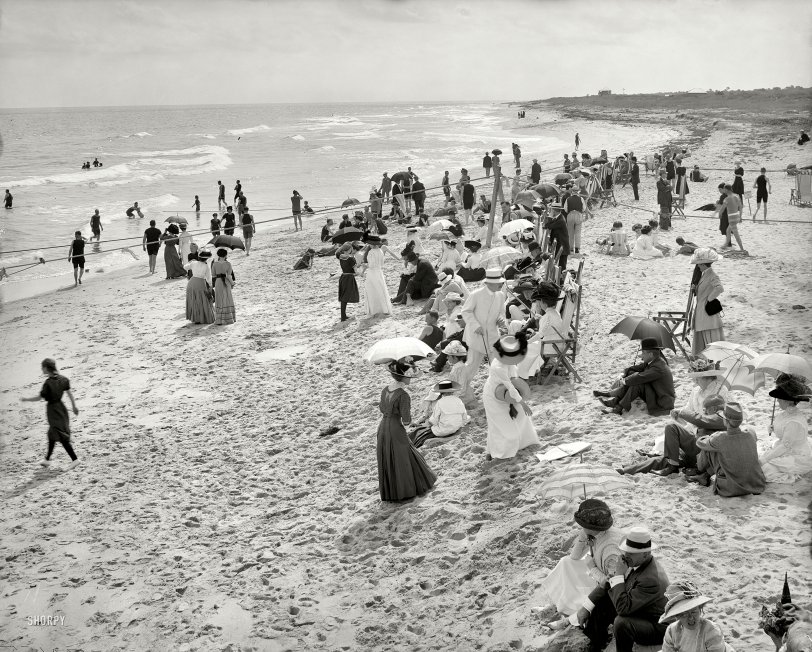 Circa 1910. "Bathing at West Palm Beach, Florida." 8x10 inch dry plate glass negative, Detroit Publishing Company. View full size.
