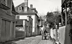 St. Augustine, Florida, circa 1897. "Hospital Street." 5x7 inch dry plate glass negative by William Henry Jackson, Detroit Photographic Co. View full size.