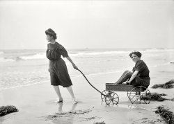 Atlantic City circa 1905. "Giddap." These lovely lasses, last spied "Teasing," just won't stop. Edwardian girls gone wild! 5x7 glass negative. View full size.